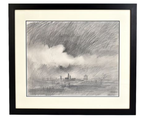 TREVOR GRIMSHAW (1947-2001); a large pencil study, cityscape with factories, signed and dated ‘74 twice lower right, 36 x 44c