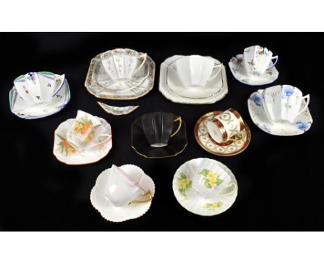 SHELLEY; two trios to include pattern no.11563 (af), together with eight Shelley teacups and saucers, various shapes and patt
