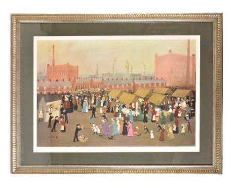 HELEN LAYFIELD BRADLEY (1900-1979); a pencil signed print 'Hollinwood Market', 50 x 73cm, framed and glazed. (D)Additional In