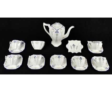 SHELLEY; a seventeen piece tea service in the Queen Anne shape, decorated in the 'Blue Iris' pattern, factory marks and patte