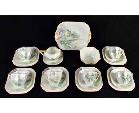 SHELLEY; a twenty-two piece part tea service comprising milk jug, sugar bowl, six cups, seven saucers, six side plates and br