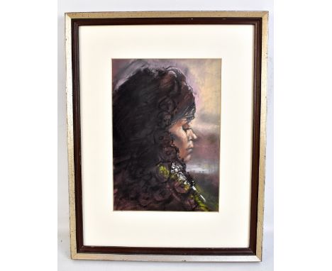 HAROLD RILEY DL, DLitt, FRCS, DFA, ATC (Born 1934); coloured pastel on paper mounted on board, portrait of Riley's mother in 