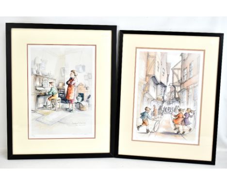MARGARET CHAPMAN (1940-2000); a pair of pencil signed limited edition prints, 'York Races' and 'The Right Note', 38 x 26.5cm,
