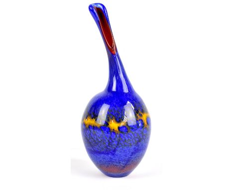 A studio glass vase with mottled blue and yellow ground, indistinct signature to base, height 20cm.Additional InformationSome