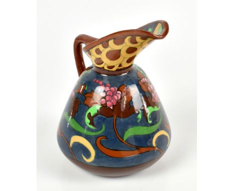 WILEMAN &amp; CO; a Foley Intarsio jug of tapering form with elongated spout, painted with floral sprays, pattern no.3009, he