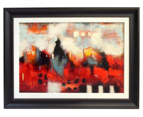 JOHN AND ELLI MILAN; acrylic on canvas, 'Urban Twist IV', signed lower right, 60 x 91cm, framed.Additional InformationLight w