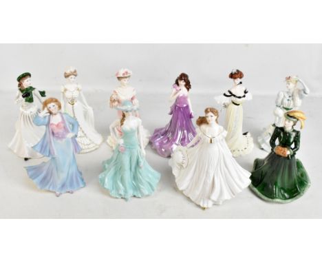 COALPORT; seven figures including Alexandra at the Ball, Beatrice at the Garden Party, Charlotte A Royal Debut, etc, and thre