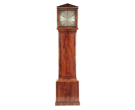 VULLIAMY, PALL MALL, LONDON A FIGURED MAHOGANY DOMESTIC REGULATOR LONGCASE CLOCK the hood with architectural pediment above a