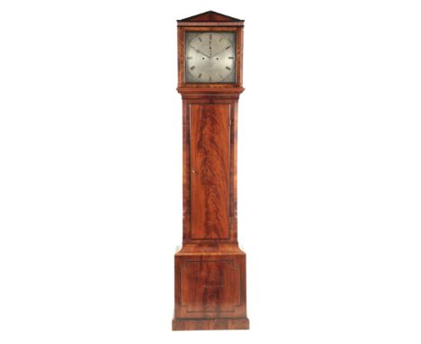 VULLIAMY, PALL MALL, LONDON A FIGURED MAHOGANY DOMESTIC REGULATOR LONGCASE CLOCK the hood with architectural pediment above a