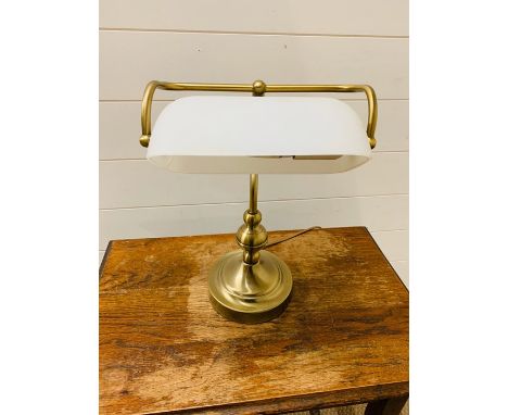 A bankers style lamp with white shade 
