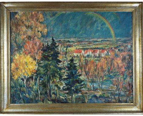 Riesiges Gemälde Herbstlandschaft 1946 - Eberhard Adolf "Pan" Pfeiffer (1902-1973, Ulm)Bruder von Albert Pfeiffer, einem bede