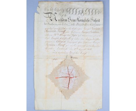 Schriftstück des frühen Großherzogtums Baden um 1808wohl Ernennungsurkunde zum Kriegs Sekretär für "Heinrich Brieff", in Deut