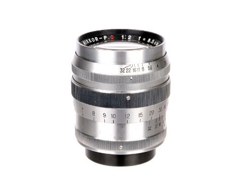 A Nikon Nikkor-P.C f/2 85mm Lens, M39 mount, chrome, serial no. 399397, body, VG-E, elements, VG, some light cleaing marks to