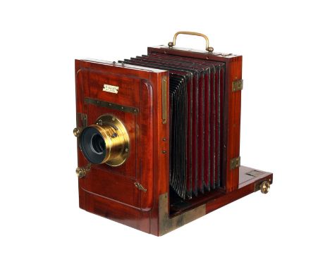 An E. Gilles Mahogany Tailboard Camera, 5x7”, with Hermagis casket lens set, Apl. No. 6 and Apl. No. 7, serial no. 24327, bod