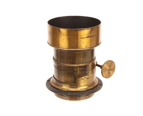 A J S No.3 Brass Lens, with rack and pinion focusing, serial no. 1010, body, F, elements, F-G, some light fungus to rear elem