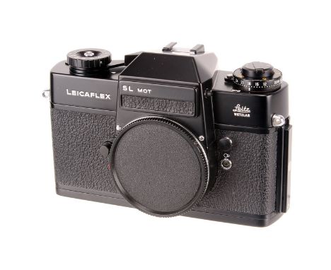 A Leicaflex SL MOT SLR Body, black, serial no. 1262754, body, VG-E, shutter working, in incorrect maker’s box serial numbers 