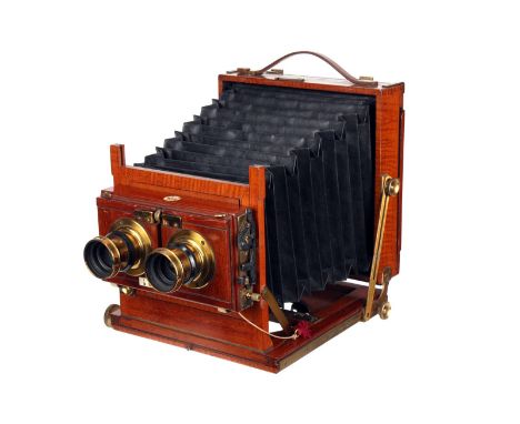 An Unmarked Mahogany Stereo Field Camera, serial no. 6355, 4½x6¾, with unmarked brass lenses, in Thornton Pickard shutter, bo