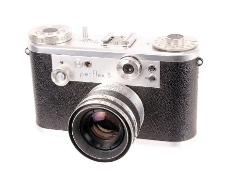 A Corfield Periflex III Camera, chrome, 2817367, with Corfield Lumar f/1.9 45mm lens, body, VG, shutter working, slow speeds 