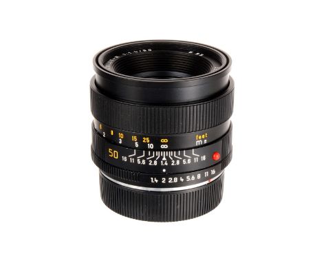 A Leitz Summilux-R f/1.4 50mm Lens, E55, black, serial no. 3387639, body, E, elements, VG, some tiny fungal patches, in maker