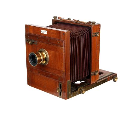 A Romain Talbot Mahogany Tailboard Camera, serial no. 1946, 5x7”, with unmarked f/8 brass lens, body, G, lens not fully screw