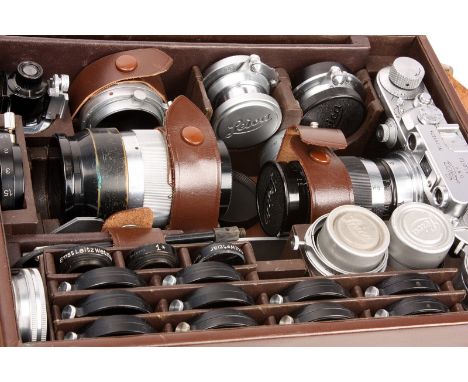 A Leica III Rangefinder Outfit: comprehensive Leica III rangefinder outfit consisting of multiple lenses including, Leitz Elm