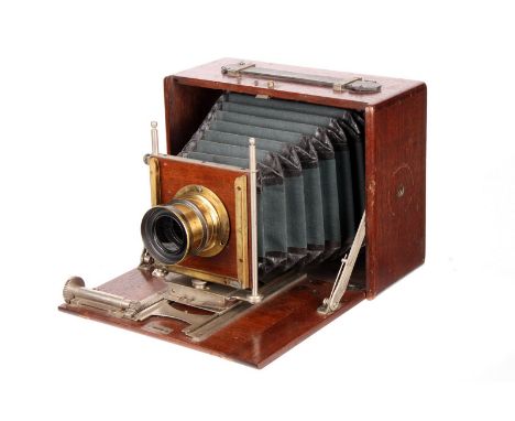 An Unmarked Mahogany Box Camera, Continental, 5x7”, with Hefixtigmat f/7.7 210mm brass lens, retailed by ‘Kölner Photo Centra