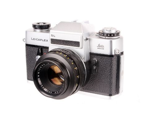 A Leicaflex SL SLR Camera, chrome, serial no. 1275519, with Leitz Summicron-R f/2 50mm lens, black, serial no. 2242732, body,