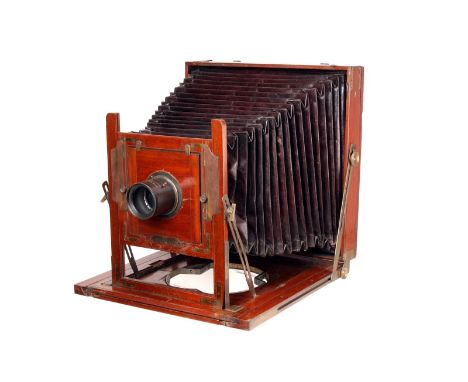 A H. Cousen & Co. Mahogany Field Camera, 14x12”, with Ross Extra Rapid Universal Symmetrical f/5.6 9x7” lens, serial no. 5642