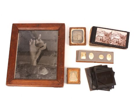 Various Images: ninth-plate Daguerreotype portrait of lady, cased, lacks cover, F, two ambrotypes, tintype, F, Paget glass-mo