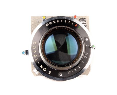 A Wollensak Verito Diffused Focus f/4 8¾” Lens, serial no. 11606, body, VG, in Copal No.3 shutter, shutter working, slow spee