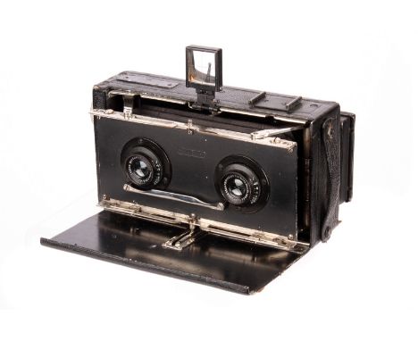 An Unmarked German Stereo Camera, retailed by The London Stereoscopic Co., 45x107mm, with Carl Zeiss Jena Tessar f/6.8 56mm l