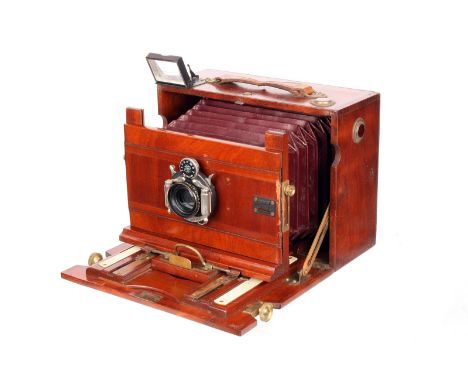 An Unmarked Mahogany Box Camera, French, 5x7”, with E. Suter Anastigmat Serie I No.2 f/6.8 175mm lens, body, VG, focusing rac