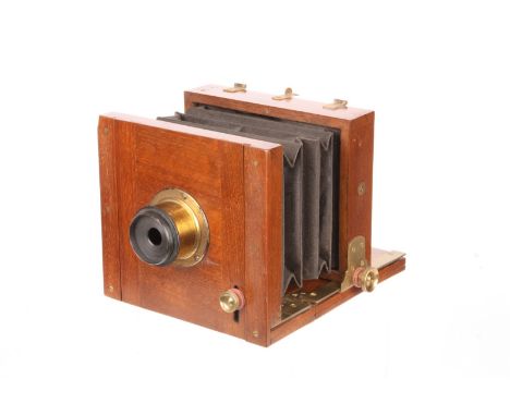 An Unmarked Mahogany Tailboard Camera, 3x4”, with unmarked brass lens, body, G-VG, lens, VG, some very light marks 