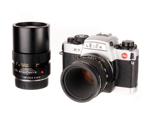 A Leica R7 SLR Camera, chrome, serial no. 1921300, with Leitz Macro-Elmarit-R f/2.8 60mm lens, E55, black, serial no. 3655855