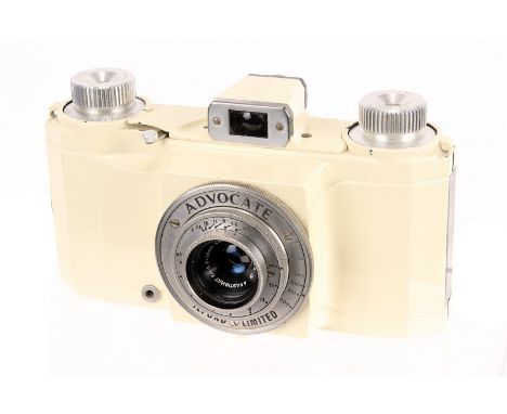 An Ilford Advocate Camera, white, serial no. 1979-1136, with Dallmeyer Anastigmat f/4.5 35mm lens, serial no. 356177, body, G