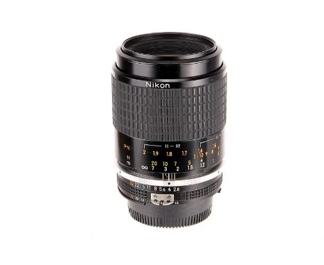 A Nikon Micro-Nikkor f/2.8 105mm AIS Lens, black, serial no. 192600, body, VG, elements, VG, some light internal haze 