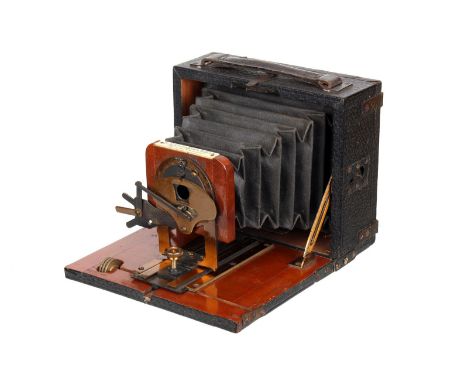 A J. Lancaster & Sons Le Merveilleux Camera, with ‘kidney bean’ shutter, 3x4”, body, F-G, inner front locking base loose, gro