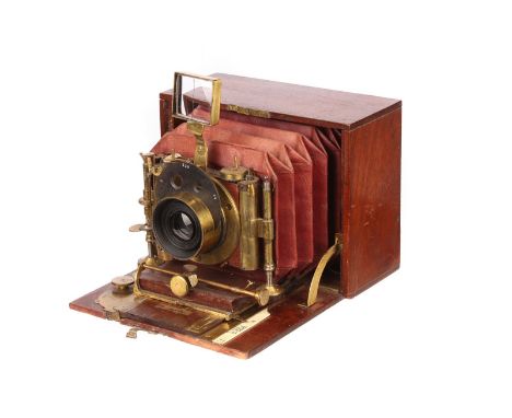 An Unmarked Mahogany Box Camera, relatively crude, 3½x4½, with Carl Zeiss Jena Anastigmat f/8 150mm brass lens, serial no. 13