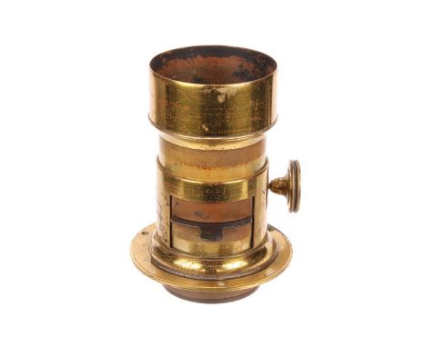 A Voigtländer & Sohn Brass Waterhouse-stop Petzval Lens, serial no. 9164, body, G, elements, G-VG, some light cleaning marks,