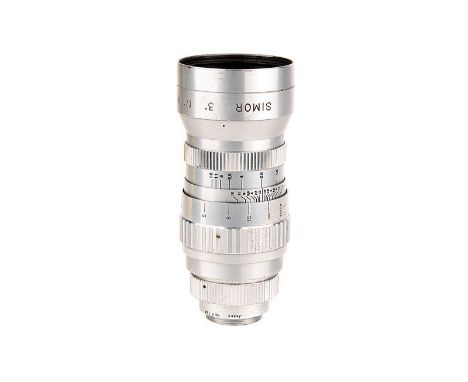 A Simor f/1.9 3” Telephoto Lens, chrome, serial no. Y156, body, F-G, elements, G-VG, some light cleaning marks to front eleme