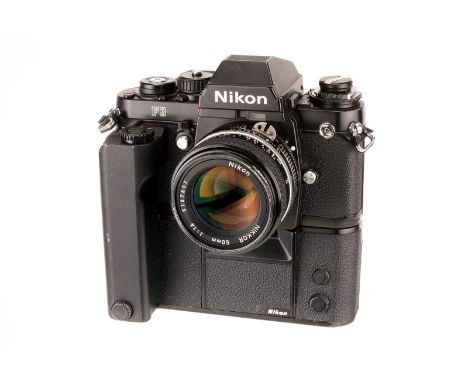 A Nikon F3 SLR Camera, black, serial no. 1346355, with AI-s f/1.4 50mm lens, black, serial no. 5167697, body, G-VG, lens, VG,