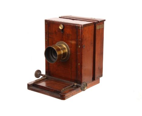 An Unmarked Wet Plate Sliding Box Mahogany Camera, possibly J. H. Dallmeyer, 4.5x6.5”, with J. D. Dallmeyer Waterhouse brass 