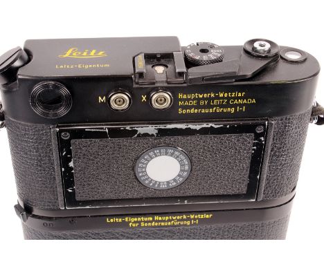 A Leica M4-P Rangefinder Body, black, serial no. 1590030, body, G, shutter working, with Leica Winder M; engraving to rear of
