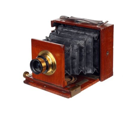 A J. Lizars Victor Mahogany Quarter-Plate Camera, 3x4”, with unmarked f/8 brass lens, body, G, lacking ground-glass screen, l