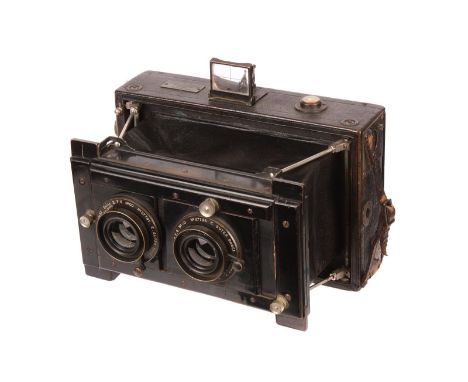 An Unmarked Stereo Klapp Camera, possibly Ernemann, 8x17cm, with E. Suter Series II No. 00 Anastigmat f/8 lenses, serial nos.