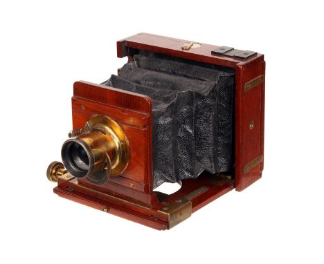 A W. A. C. Smith Mahogany Quarter-Plate Camera, 3x4”, serial no. 56, with unmarked f/8 brass lens, with integrated shutter, b