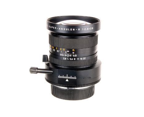 A Leitz PC-Super-Angulon-R f/2.8 28mm Lens, black, serial no. 3478754, body, E, elements, VG-E, with maker’s lens hood and ca