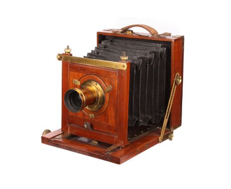 An Unmarked Mahogany Field Camera, 4½x6¼, with unmarked f/8 brass lens, G, bellows require attention, lens, VG, some haze in 