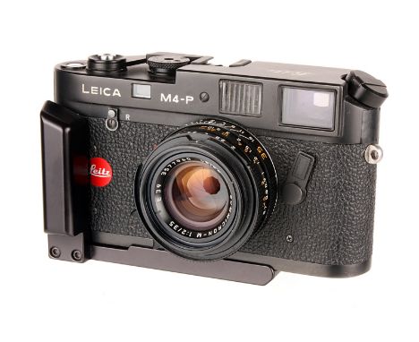 A Leica M4-P Rangefinder Camera, 1982, black, serial no. 1605115, with Leitz Summicron-M f/2 35mm lens, 1991, E39, black, ser