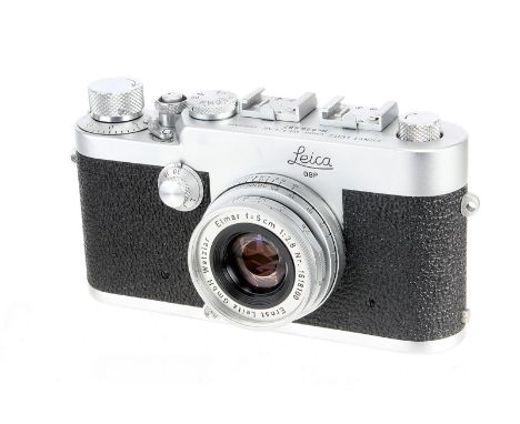 A Leica Ig Camera, 1960, chrome, serial no. 926687, with Leitz Elmar f/2.8 50mm lens, 1958, chrome, serial no. 1618100, body,